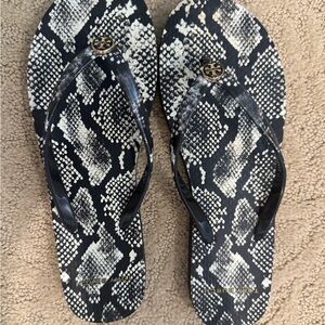 Tory Burch Black and White Patterned Flip Flops